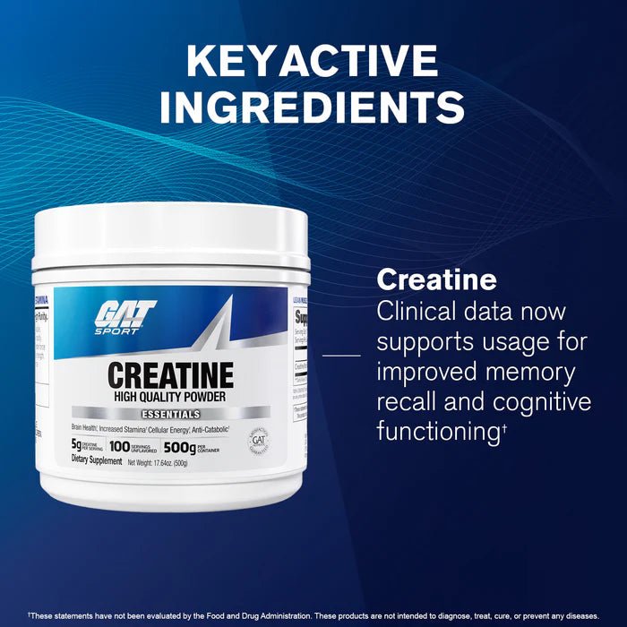 GAT Sport Creatine Monohydrate Powder | 100% Pure Micronized Creatine | Unflavored - 100 Servings - Mann Nutrition