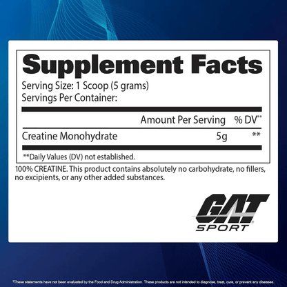 GAT Sport Creatine Monohydrate Powder | 100% Pure Micronized Creatine | Unflavored - 100 Servings - Mann Nutrition