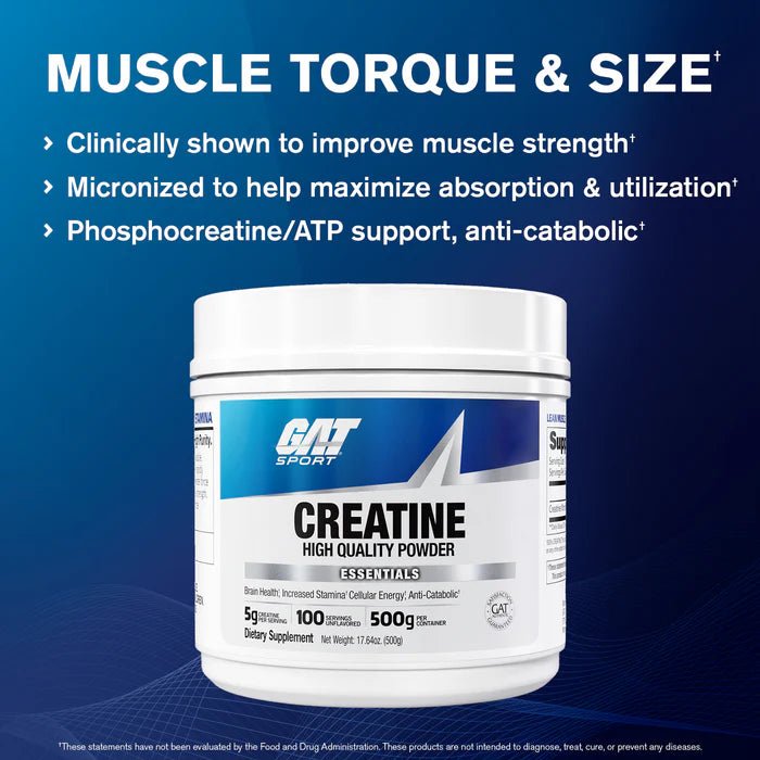 GAT Sport Creatine Monohydrate Powder | 100% Pure Micronized Creatine | Unflavored - 100 Servings - Mann Nutrition