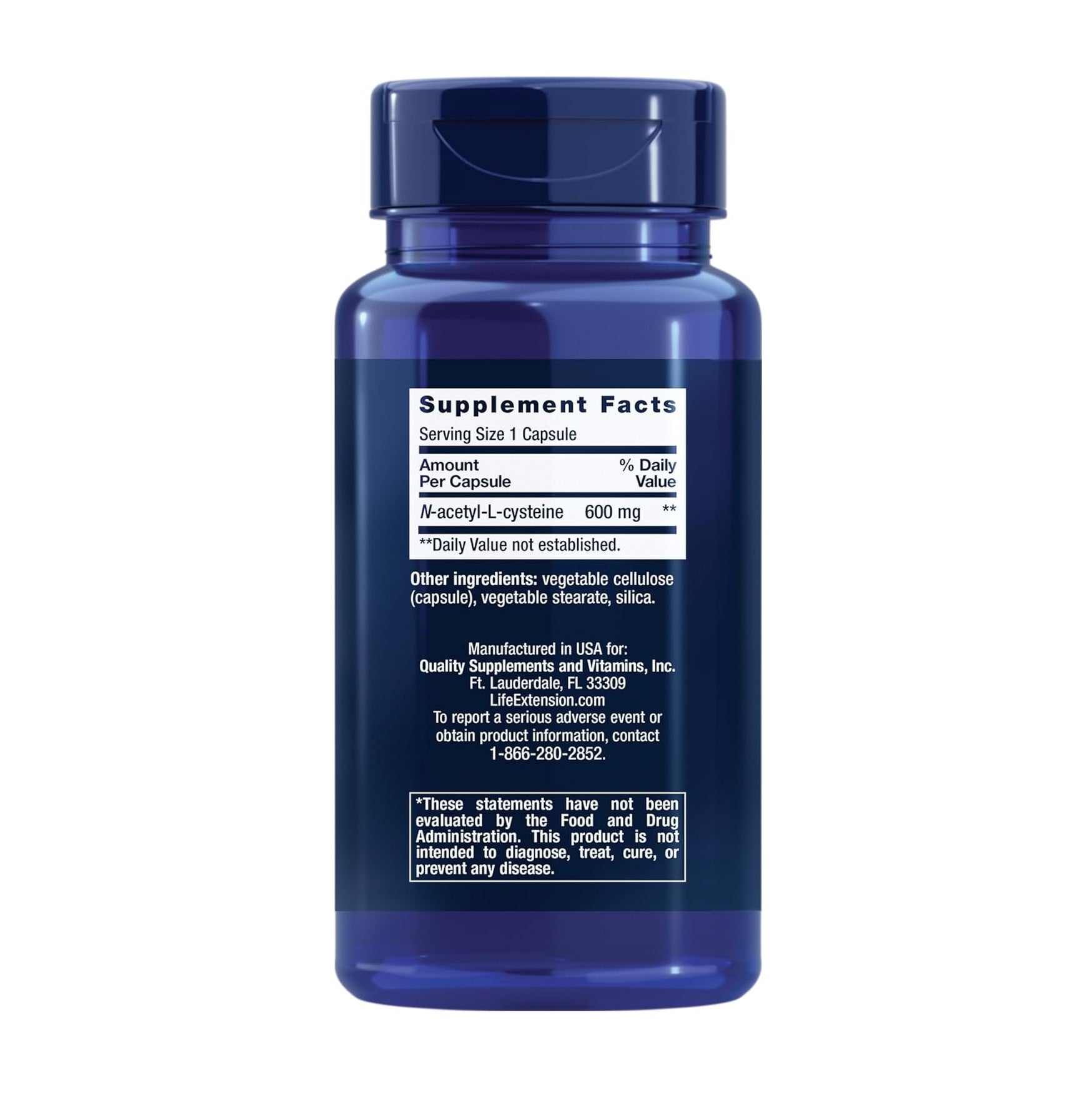 Life Extension N - Acetyl - L - Cysteine, 600 mg, 60 capsules  - Mann Nutrition