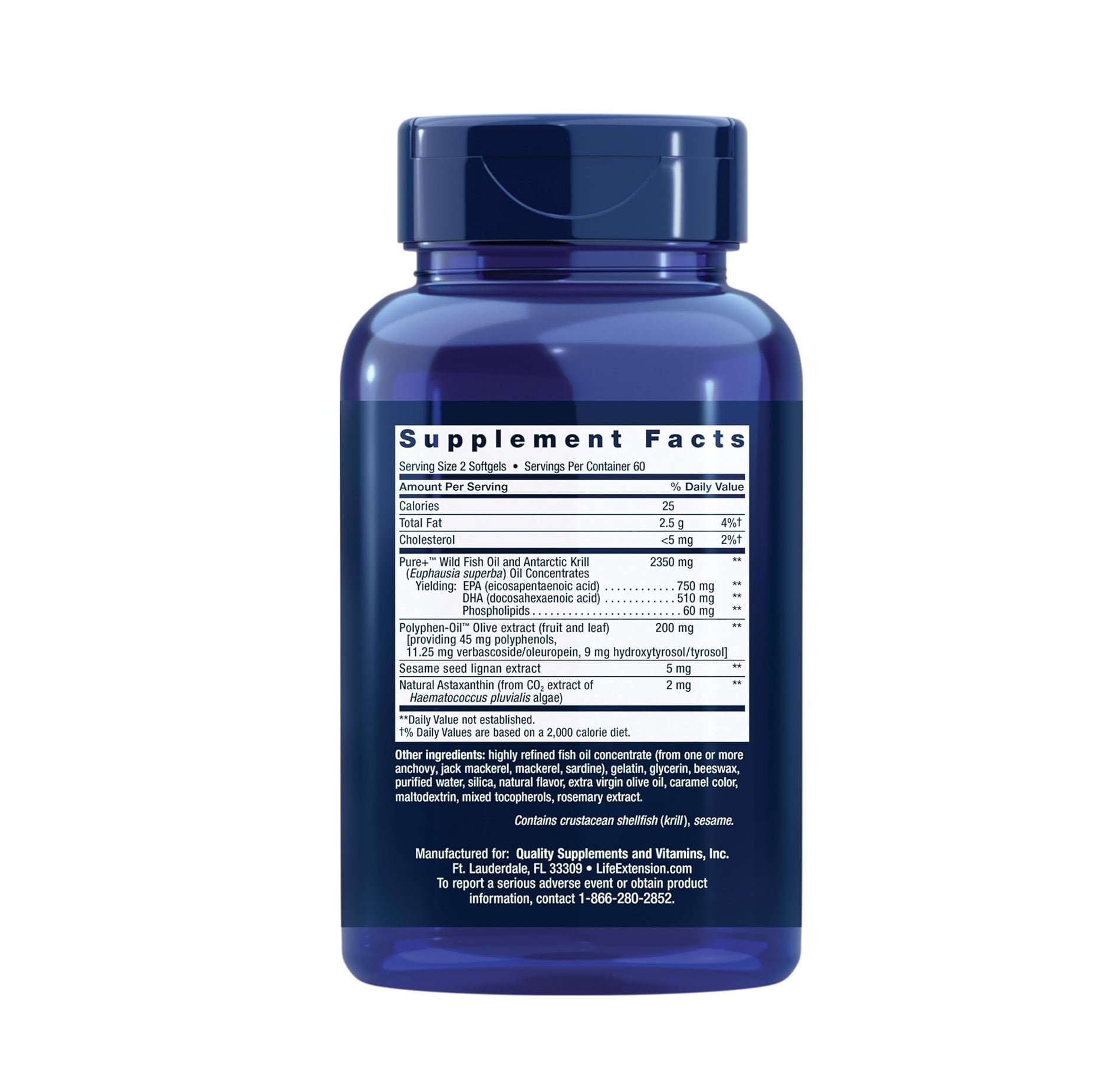 Life Extension Super Omega - 3 Plus EPA/DHA Fish Oil, Sesame Lignans, Olive Extract, Krill & Astaxanthin 120 Softgels  - Mann Nutrition