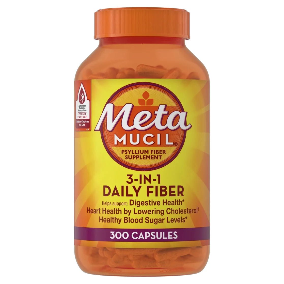 Meta Mucil 3 in 1 Psyllium Fiber Supplement - 300 Capsules  - Mann Nutrition