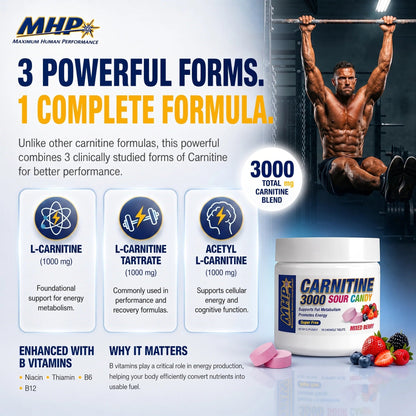 MHP Carnitine 3000 Sour Candy Chews - Mixed Berry - Mann Nutrition