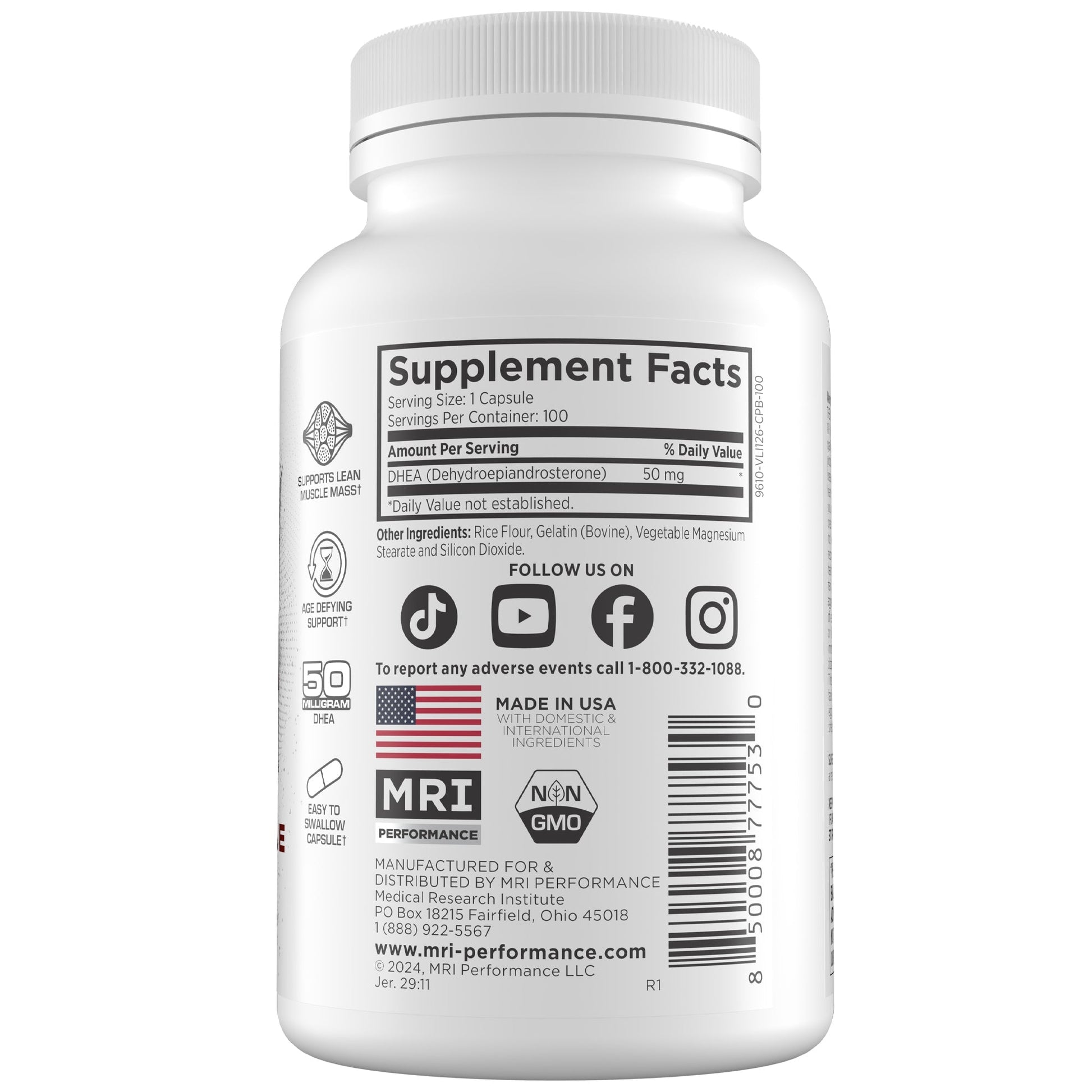 MRI Performance DHEA 50MG Healthy Aging, Hormone & Adrenal Support MRI031- Mann Nutrition