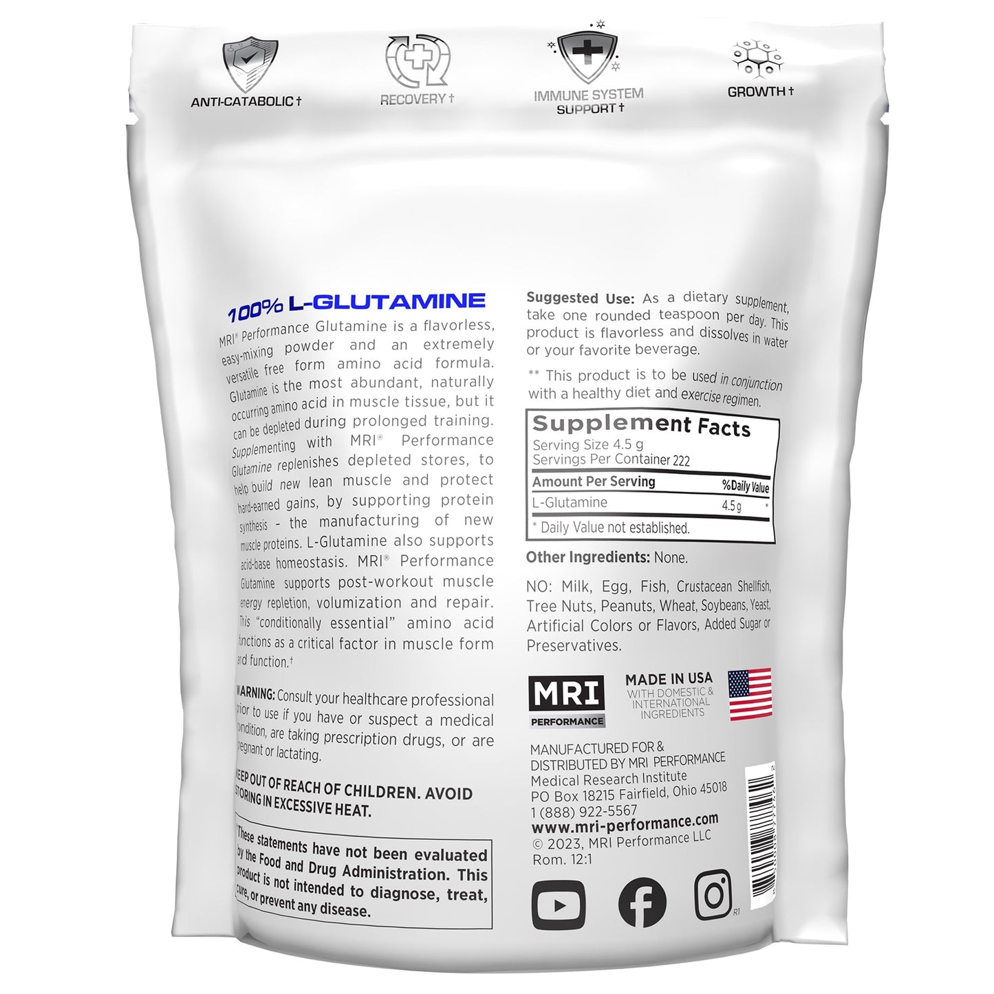 MRI Performance Glutamine 1000G MRI030- Mann Nutrition