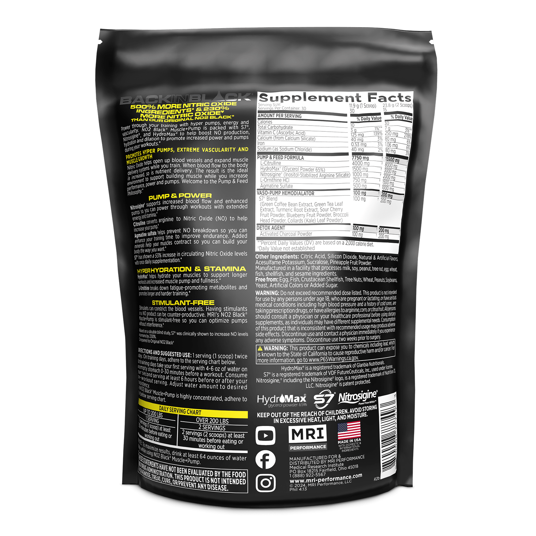 MRI Performance NO2 Black Muscle + Pump Nitric Oxide (30 servings) MRI001-30- Mann Nutrition