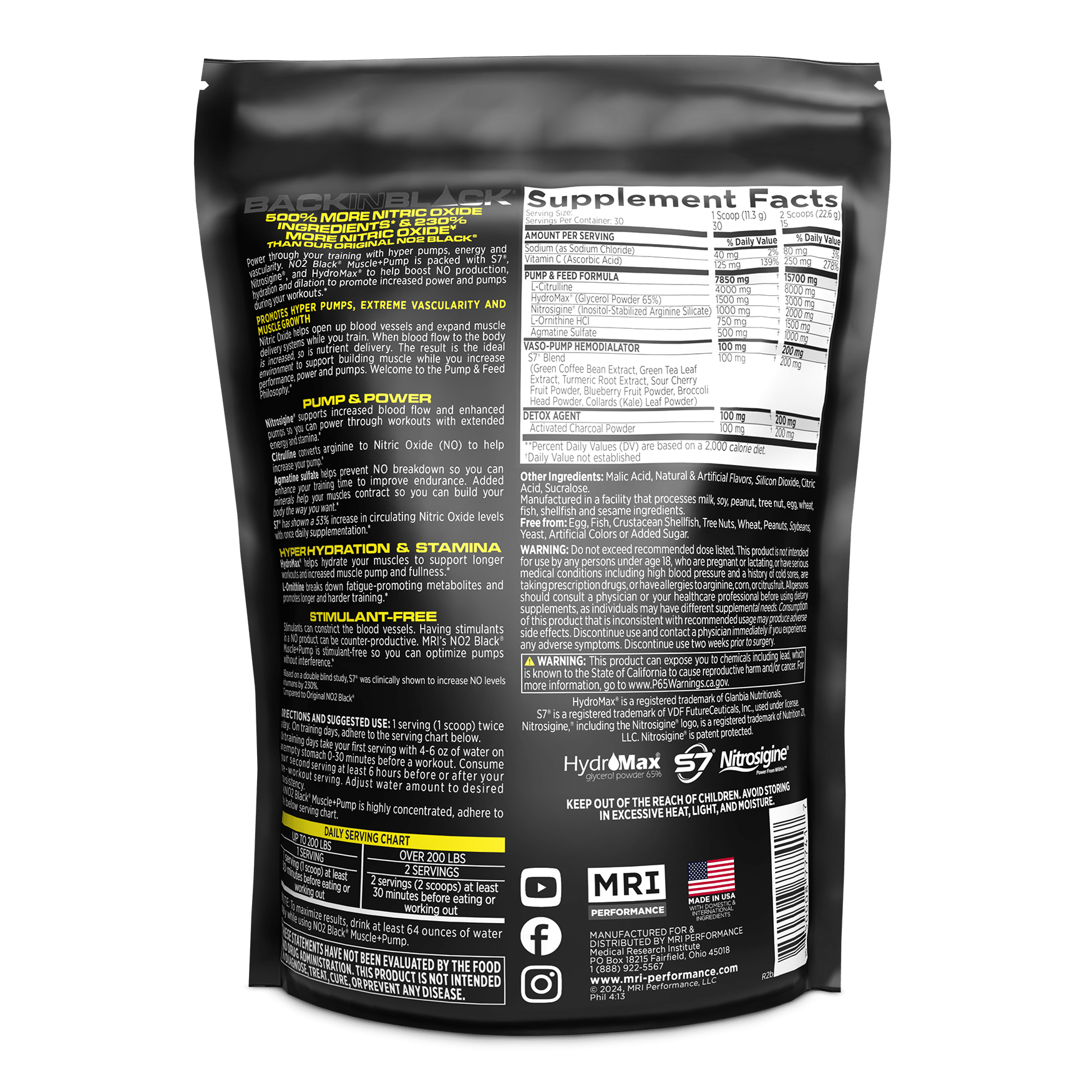 MRI Performance NO2 Black Muscle + Pump Nitric Oxide (30 servings) MRI003-30- Mann Nutrition