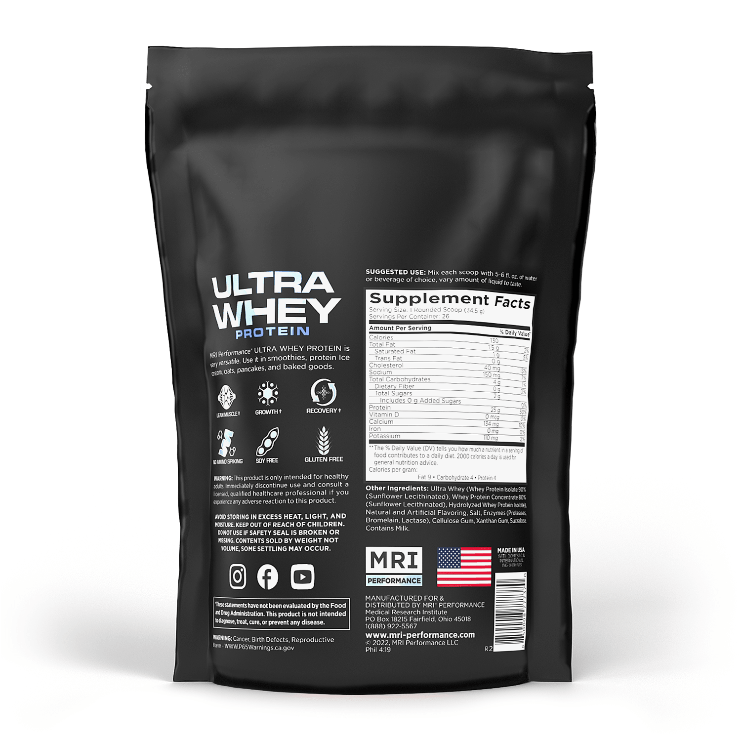 MRI Performance Ultra Whey Protein 2lb MRI024- Mann Nutrition