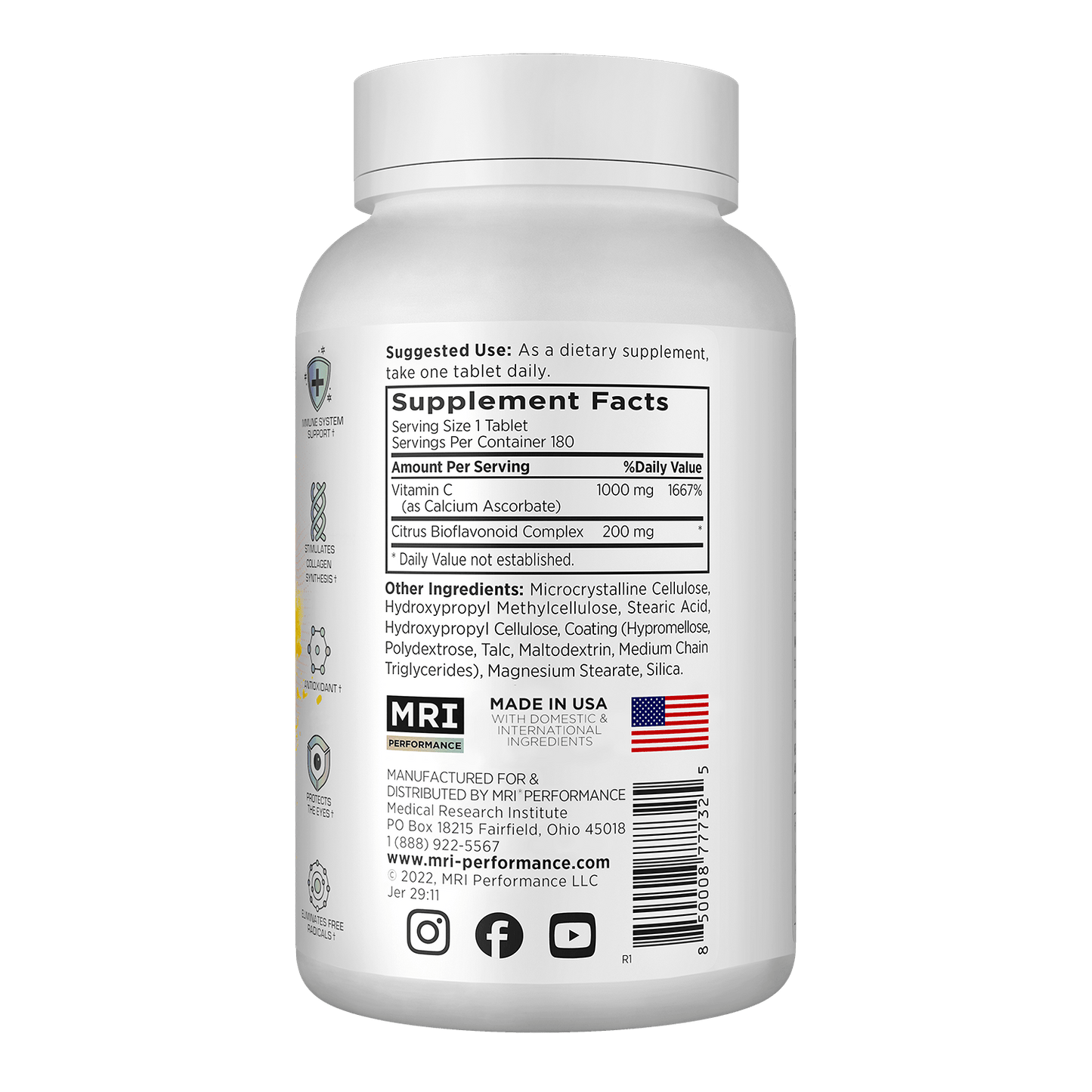 MRI Performance Vitamin C (180 Count) MRI019- Mann Nutrition