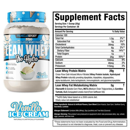 MuscleSport Lean Whey Iso Hydro with CLA, MCTs & L-Carnitine - 2lbs - Mann Nutrition