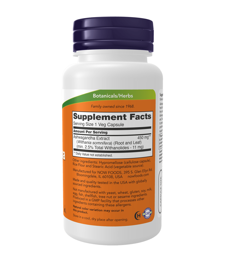 Now Ashwagandha Standardized Extract 450mg - Mann Nutrition