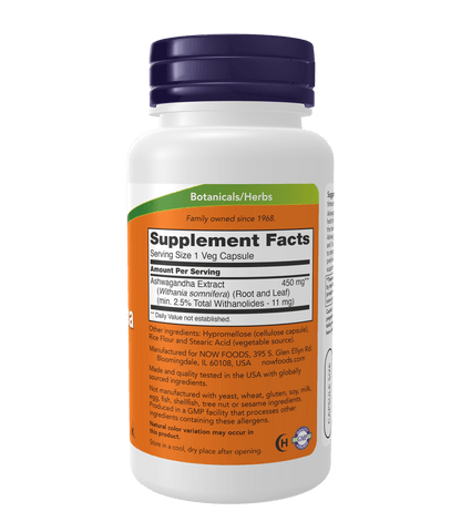 Now Ashwagandha Standardized Extract 450mg - Mann Nutrition