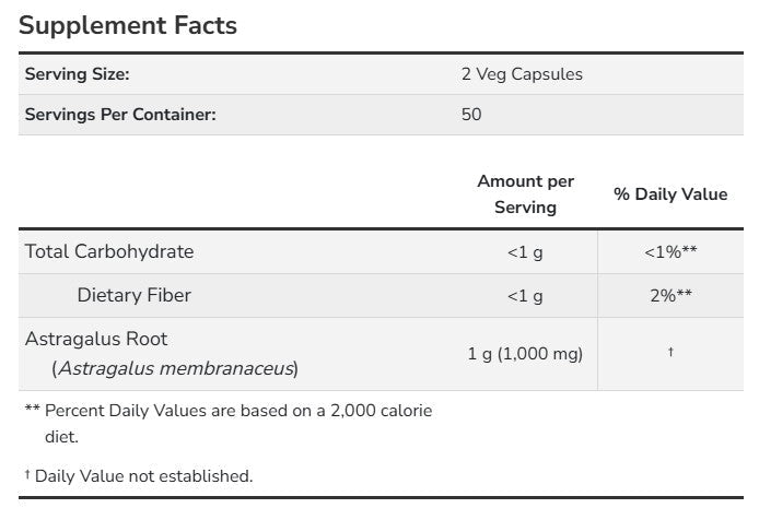 Now Astragalus 500 mg 100 Veg Capsules - Mann Nutrition