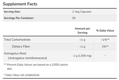 Now Astragalus 500 mg 100 Veg Capsules - Mann Nutrition
