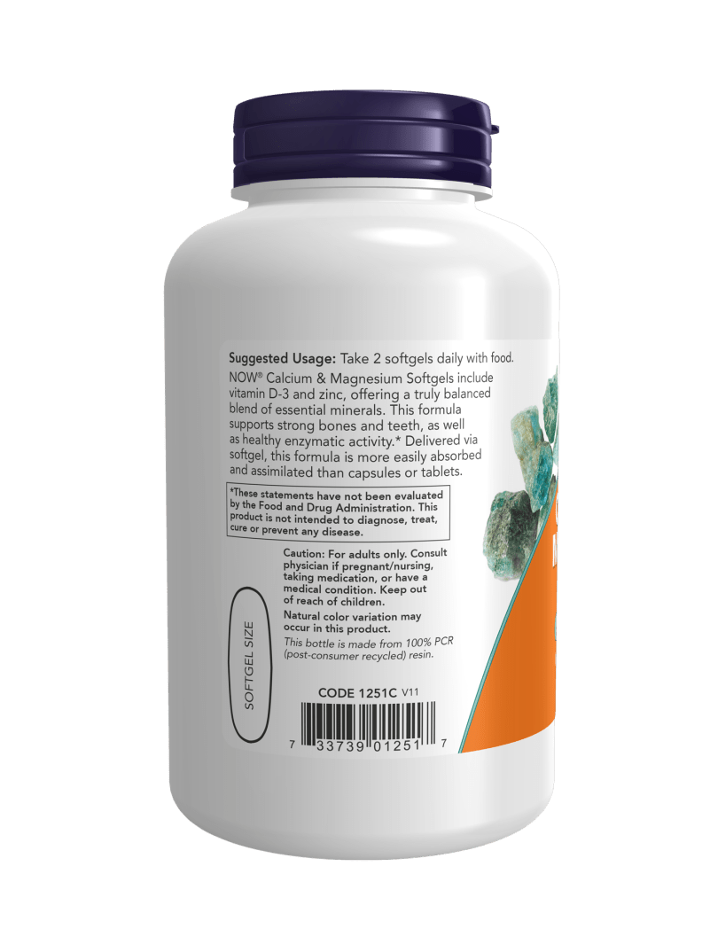 Now Calcium & Magnesium with Vit - D & Zinc (120 Softgels) - Mann Nutrition