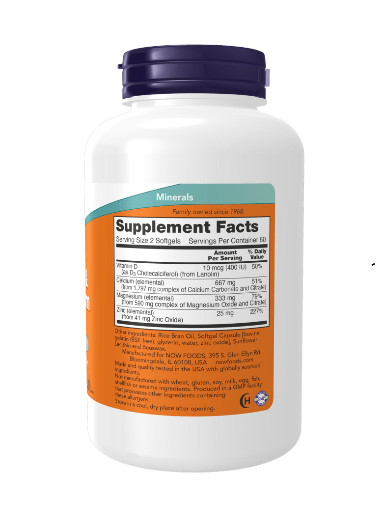 Now Calcium & Magnesium with Vit - D & Zinc (120 Softgels) - Mann Nutrition
