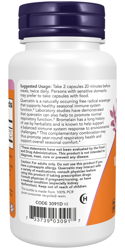 NOW Foods Quercetin with Bromelain | 800 mg Quercetin | Immune & Respiratory Support | 120 Vegan Capsules - Mann Nutrition