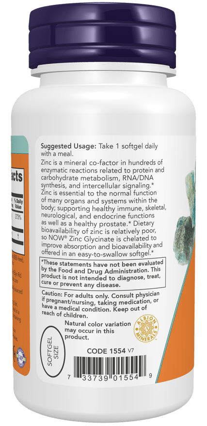 Now Foods Zinc Glycinate 120 Softgels - Mann Nutrition