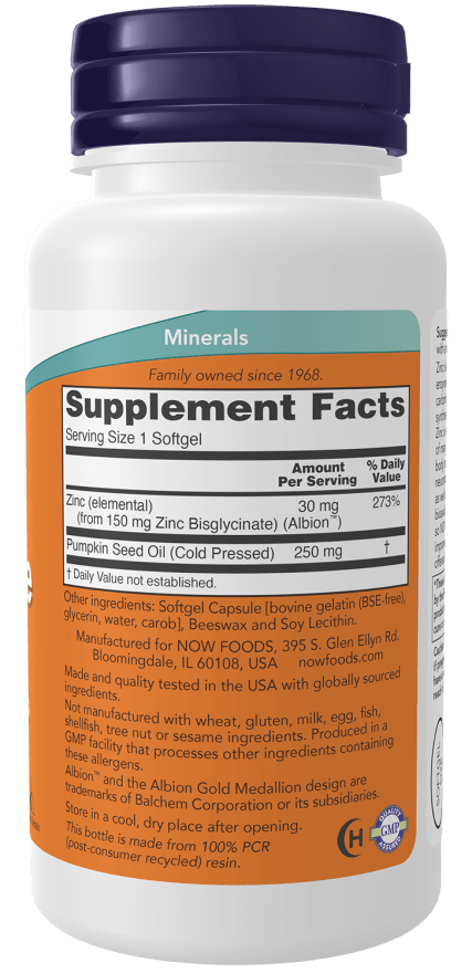 Now Foods Zinc Glycinate 120 Softgels - Mann Nutrition