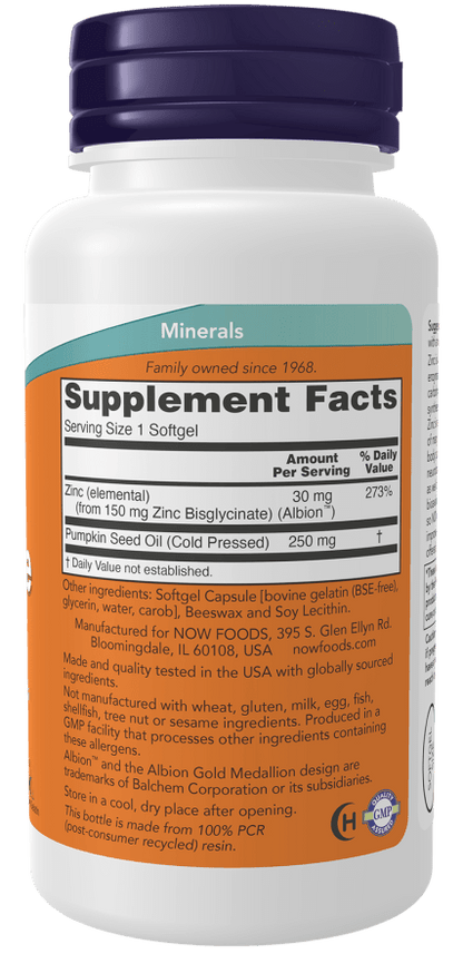 Now Foods Zinc Glycinate 120 Softgels - Mann Nutrition