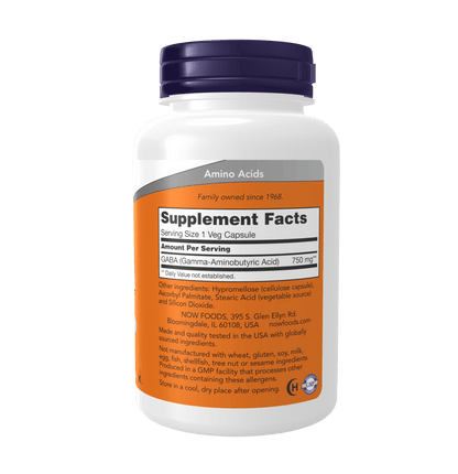 Now GABA 750 Mg 100 V Caps - Mann Nutrition