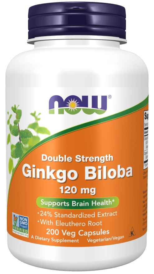 Now Ginkgo Biloba, Double Strength 120 mg Veg Capsules - Mann Nutrition