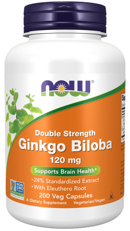 Now Ginkgo Biloba, Double Strength 120 mg Veg Capsules - Mann Nutrition