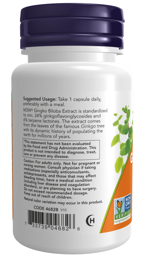 Now Ginkgo Biloba, Double Strength 120 mg Veg Capsules - Mann Nutrition