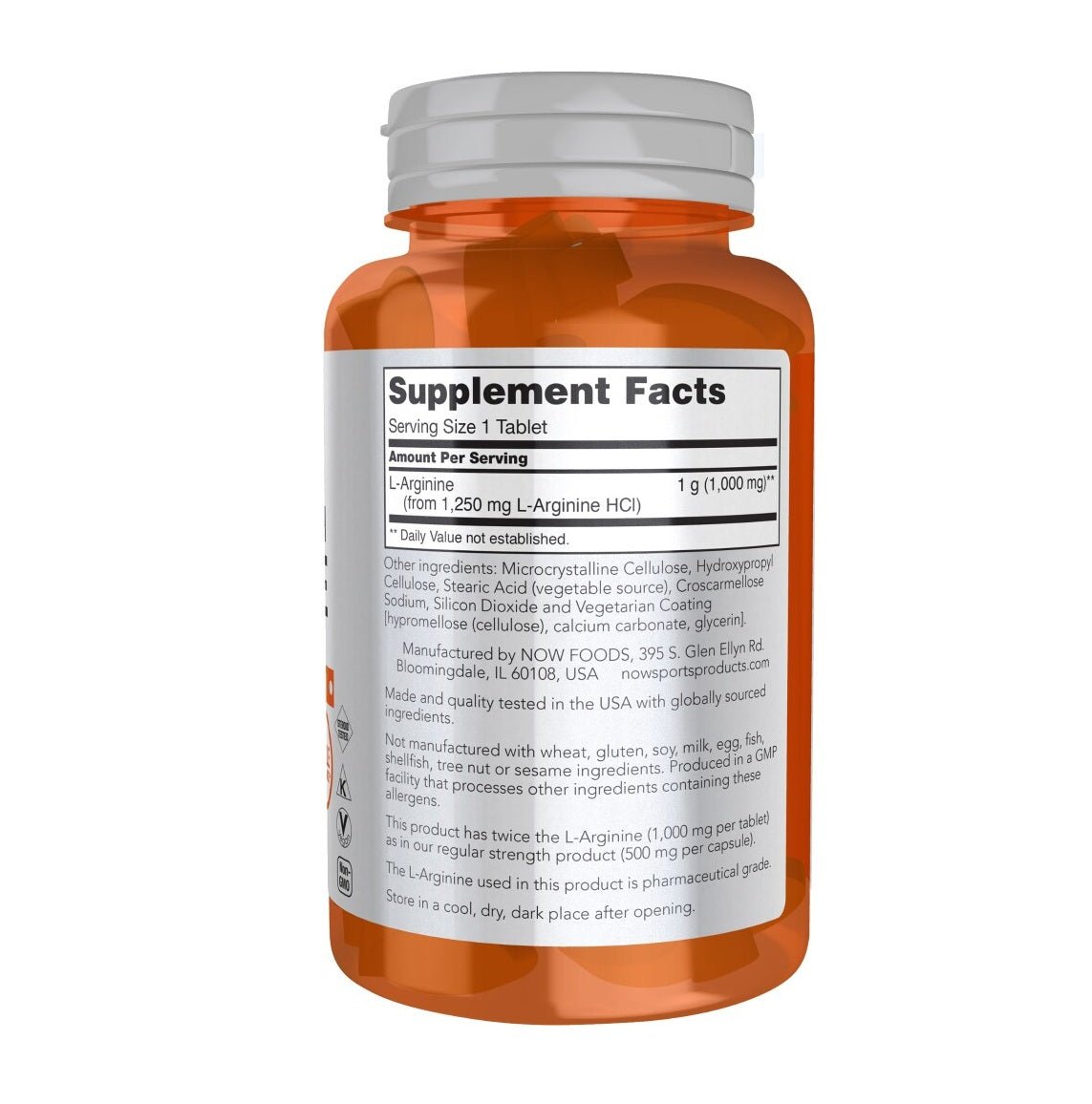 Now L - Arginine Double Strength 1000 mg - 60 Tablets - Mann Nutrition