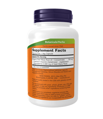 Now Maca 750 mg Raw Veg Capsules - Mann Nutrition
