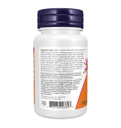 Now Mega D3 & MK - 7 - 5000iu/180mcg - Mann Nutrition