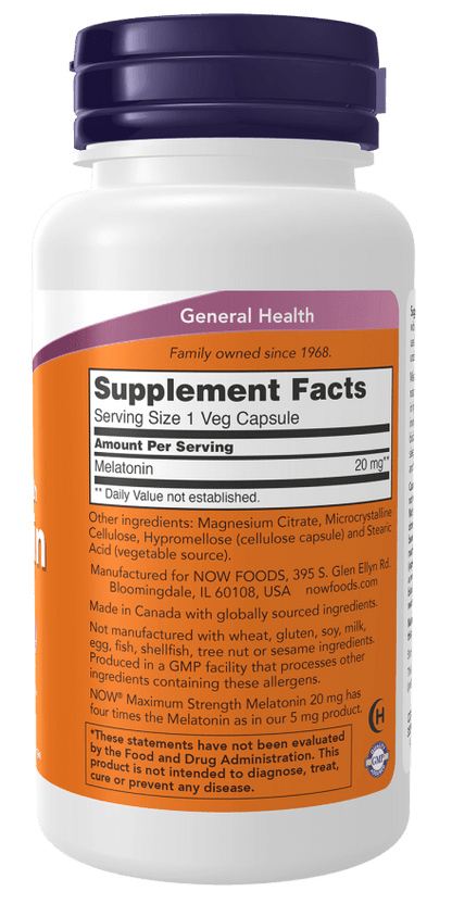 Now Melatonin 20 Mg 90 Capsules  - Mann Nutrition