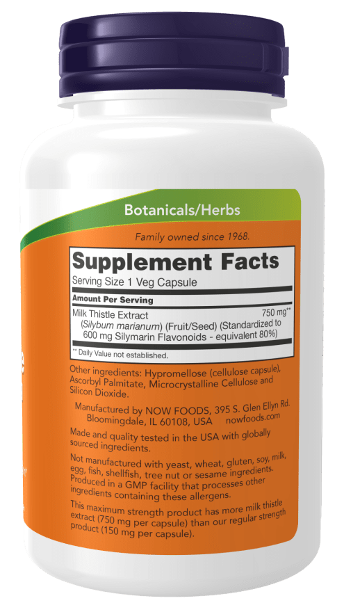 Now Milk Thistle Extract 750 mg - 90 Caps  - Mann Nutrition
