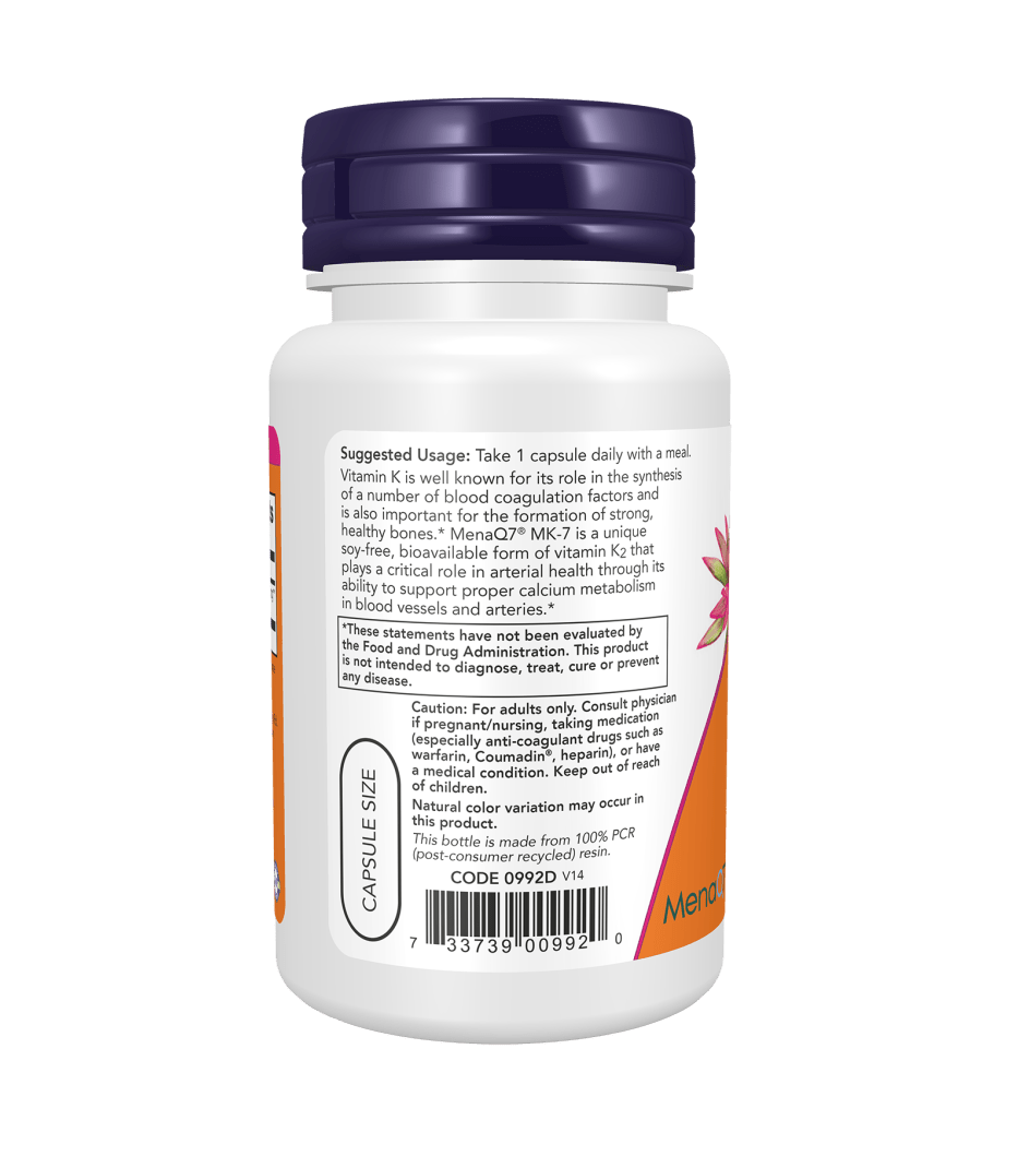 Now MK - 7 Vitamin K2 100 mcg Veg Capsule - Mann Nutrition