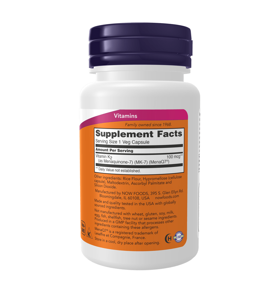 Now MK - 7 Vitamin K2 100 mcg Veg Capsule - Mann Nutrition