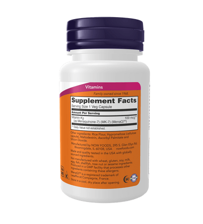 Now MK - 7 Vitamin K2 100 mcg Veg Capsule - Mann Nutrition