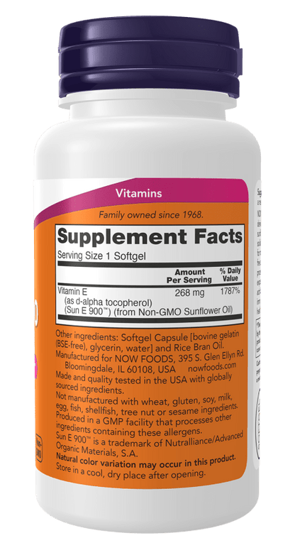 Now Sun - E 400 400IU Vitamin E - 60 Softgels  - Mann Nutrition