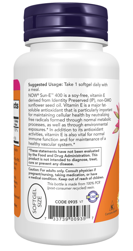 Now Sun - E 400 400IU Vitamin E - 60 Softgels  - Mann Nutrition