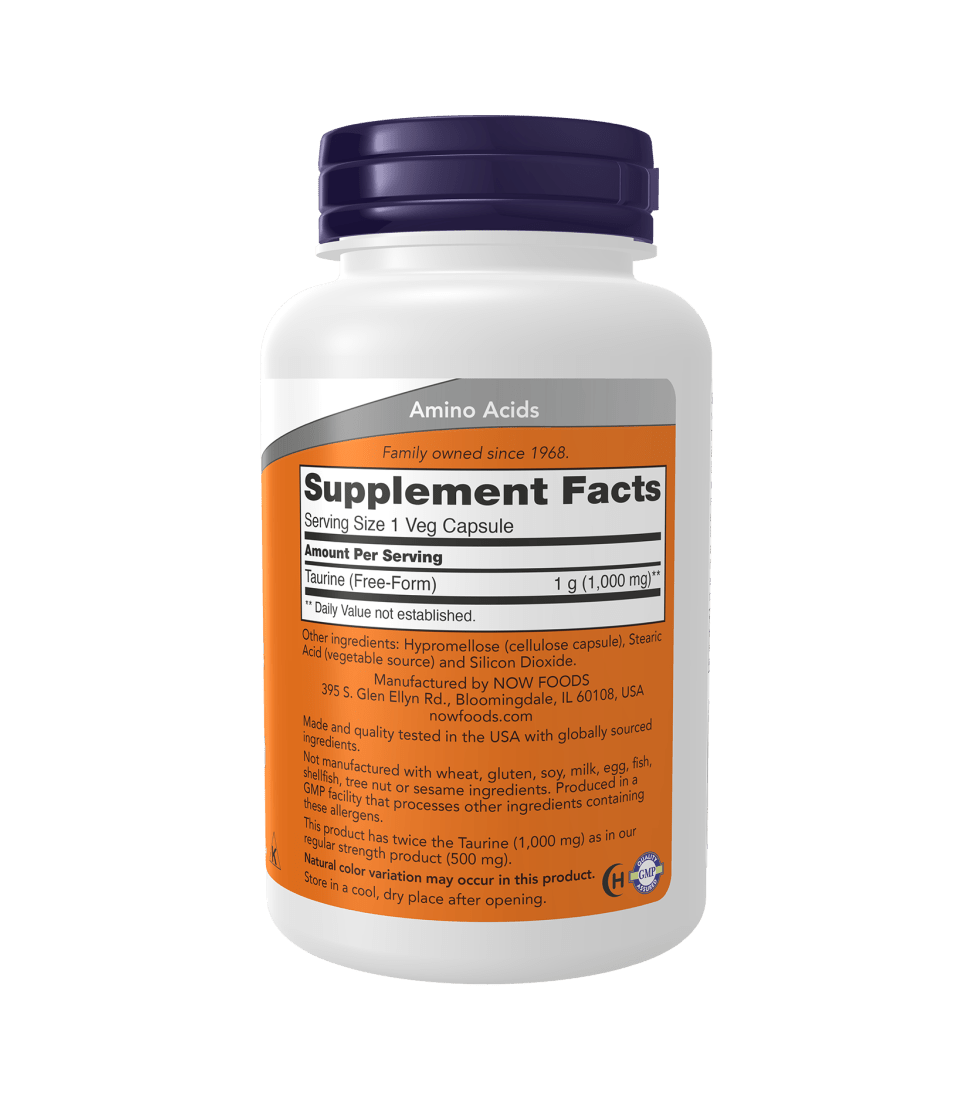 Now Taurine, Double Strength 1000 mg 100 Veg Capsules - Mann Nutrition