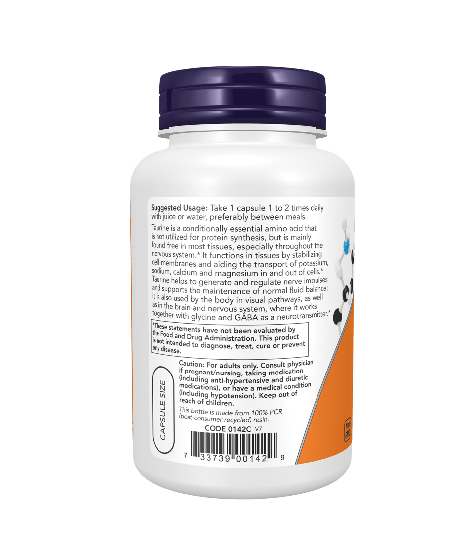 Now Taurine, Double Strength 1000 mg 100 Veg Capsules - Mann Nutrition