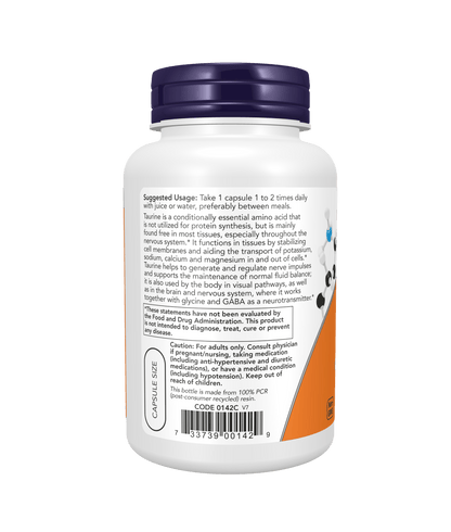 Now Taurine, Double Strength 1000 mg 100 Veg Capsules - Mann Nutrition
