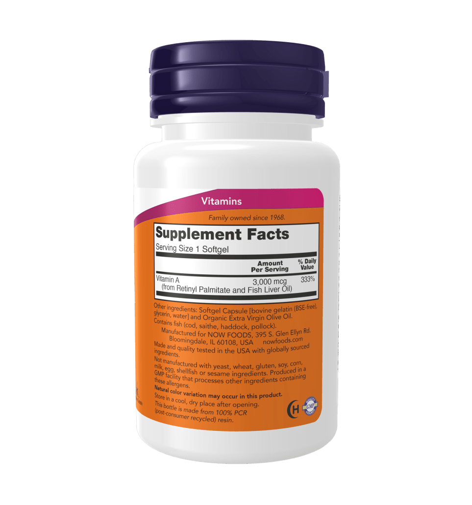 Now Vitamin - A 10000IU - 100 Softgels - Mann Nutrition