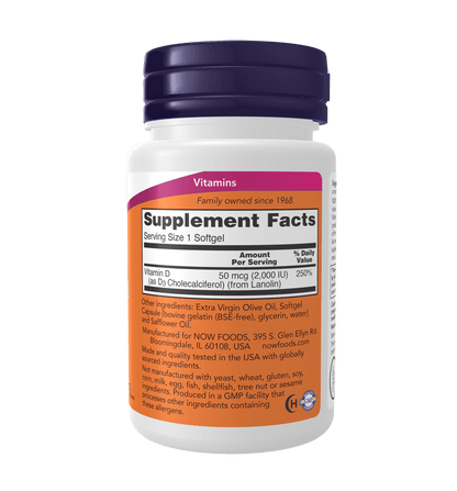 Now Vitamin D3 2000 IU - 180 Softgels - Mann Nutrition