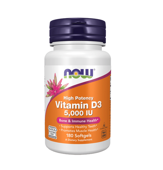 Now Vitamin D3 5000 IU (180 Softgels) - Mann Nutrition