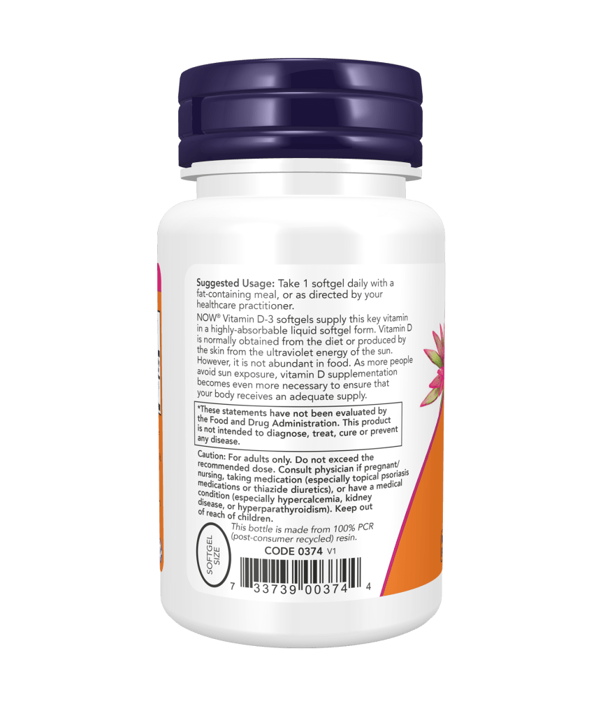 Now Vitamin D3 5000 IU (180 Softgels) - Mann Nutrition