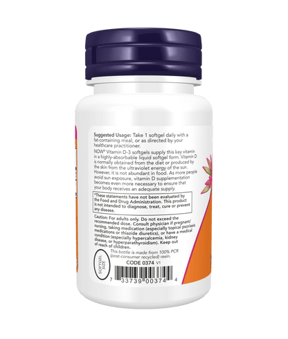 Now Vitamin D3 5000 IU (180 Softgels) - Mann Nutrition