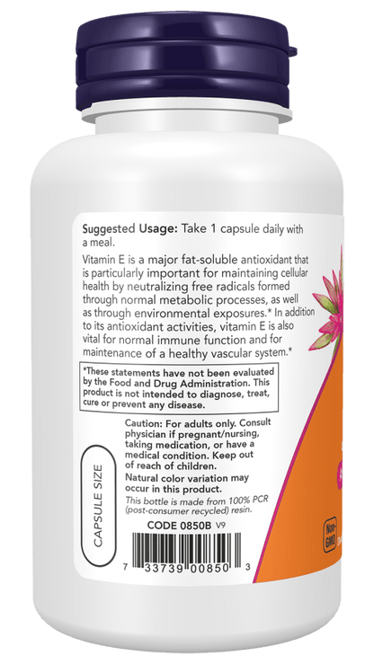 Now Vitamin E-400 Vegetarian Dry Veg Capsules (100 Caps) - Mann Nutrition
