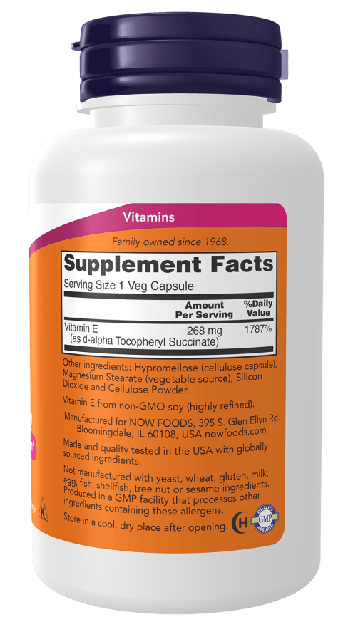 Now Vitamin E-400 Vegetarian Dry Veg Capsules (100 Caps) - Mann Nutrition