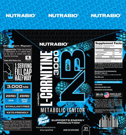 Nutra Bio LeanShots Liquid L - Carnitine Shot (3000mg) - Mann Nutrition