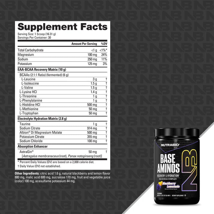 NutraBio Base Aminos – EAA, BCAAs & Hydration Support - Mann Nutrition
